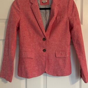 J. Crew women’s schoolgirl pink blazer linen cotton blend with brown button sz 0